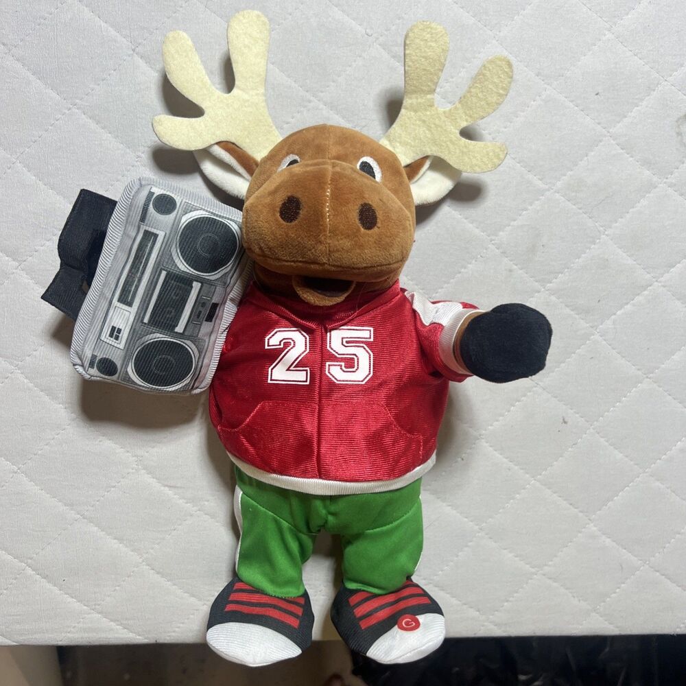 Gemmy Animated Moose Raps Merry Merry Christmas Streetwear Hip Hop Boombox Works